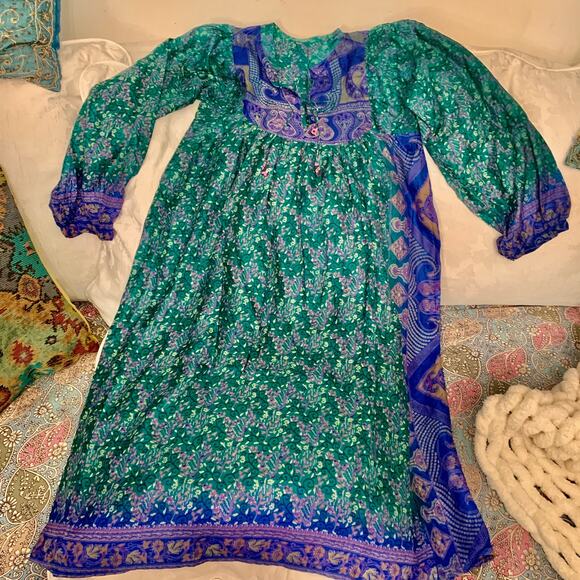 SEVENTIES 70's India SILK Mixed PATCHWORK Block Print HIPPIE BOHO - Picture 7 of 10